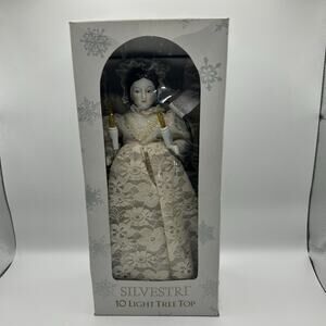 Vintage Silverstri Angel Topper Tree Top Ornament Porcelain 10 Light New